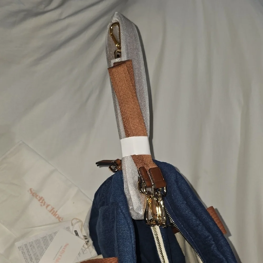 NWT Chloé Denim Blue Logo Baby Changing Diaper Bag Set Authentic